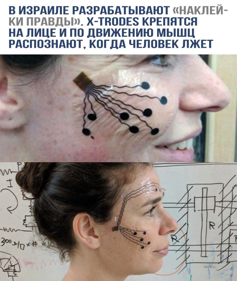 В Израиле разрабатывают «наклейки правды». X-trodes крепятся на лице и по движению мышц распознают, когда человек лжет.