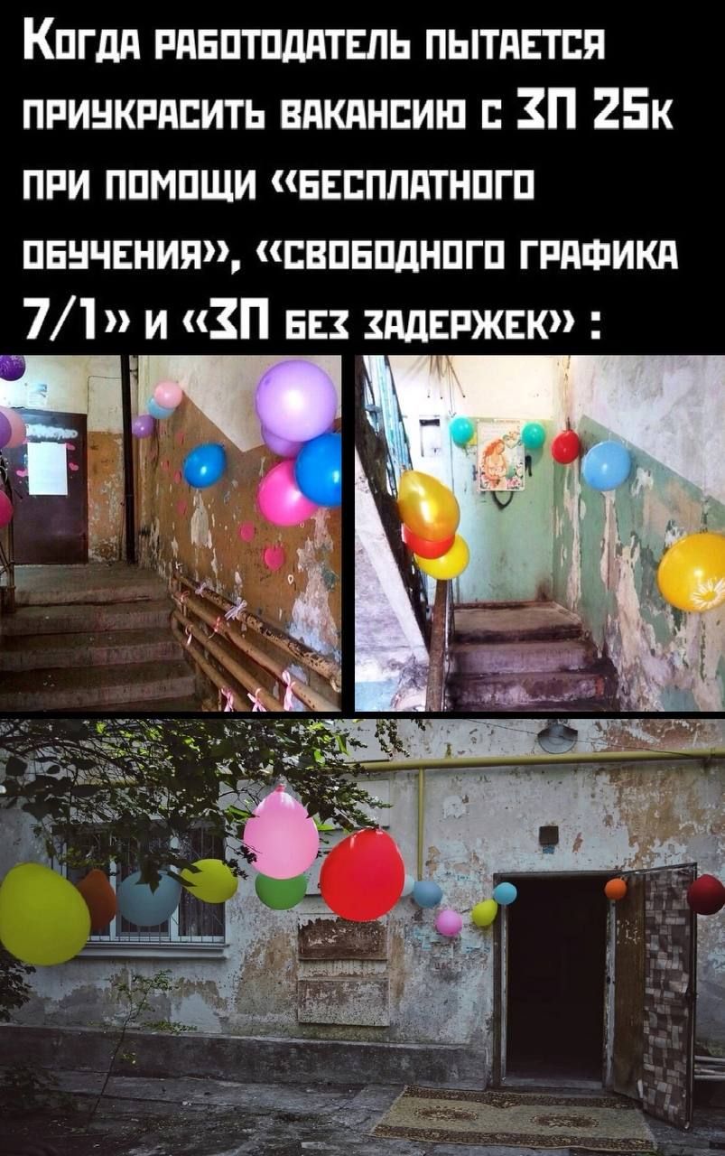 Когда работодатель пытается приукрасить вакансию с ЗП 25к при помощи «бесплатного обучения», «свободного графика 7/1» и «ЗП без задержек» :