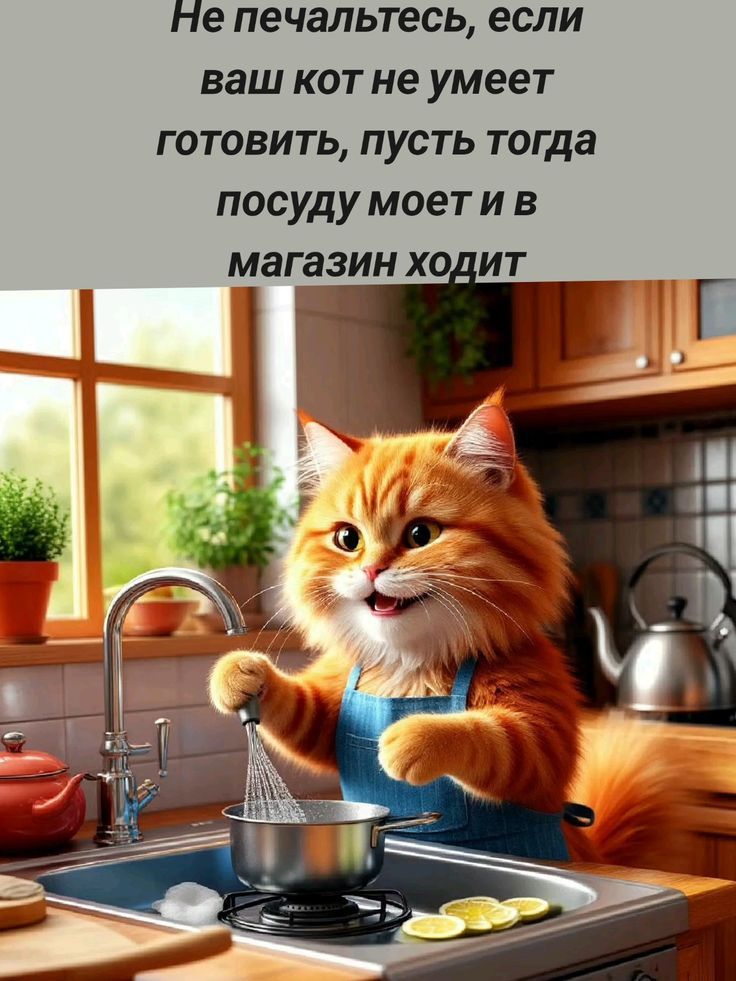 Не печальтесь, если ваш кот не умеет готовить, пусть тогда посуду моет и в магазин ходит