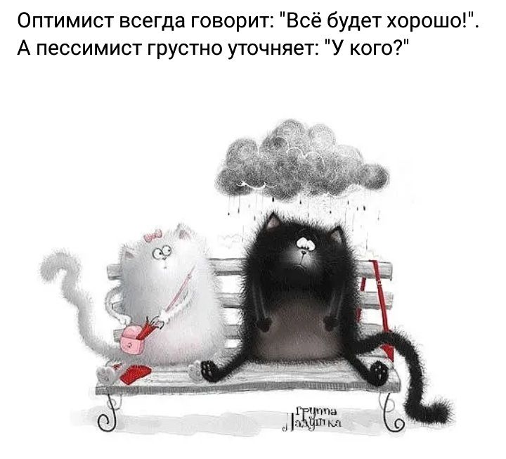 Оптимист всегда говорит Всё будет хорошо А пессимист грустно уточняет У кого