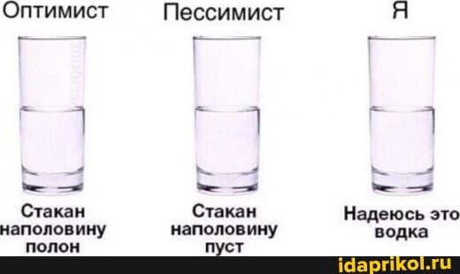 Оптимист Пессимист Я ч 1 т _д 4 _ _ Стакан Сіакаи надеюсь это наполовину наполовину водка попок тт