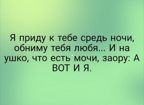 Я приду к тебе средь ночи обниму тебя любя И на ушко что есть мочи заору А ВОТ И Я