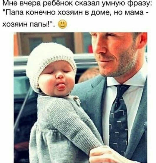 Мне вчера ребёнок сказал умную фразу Папа конечно хозяин в доме но мама хозяин папы
