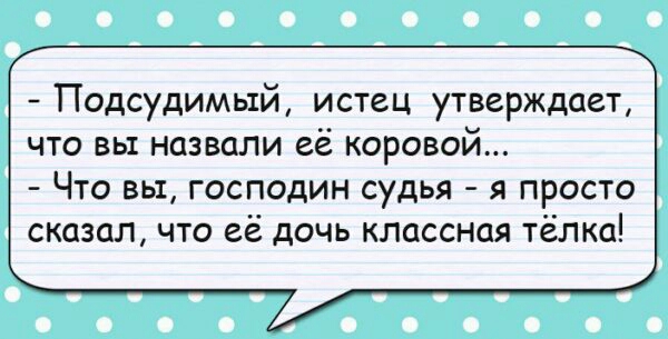 Подсудимый истец утверждает что вы назвали её коровой Что вы господин судья я просто сказал что её дочь классноя Тёлка