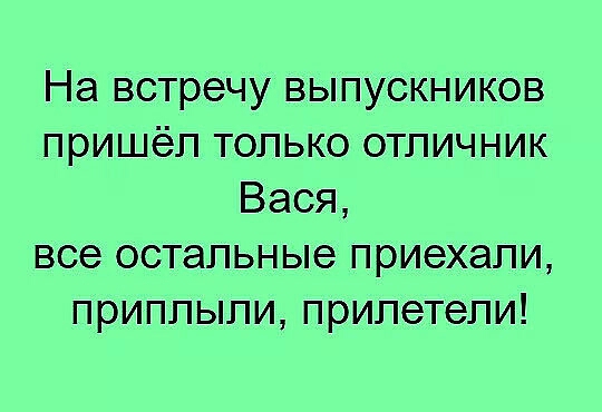 На встречу выпускников пришёл только отличник Вася все остальные приехали приплыли прилетели