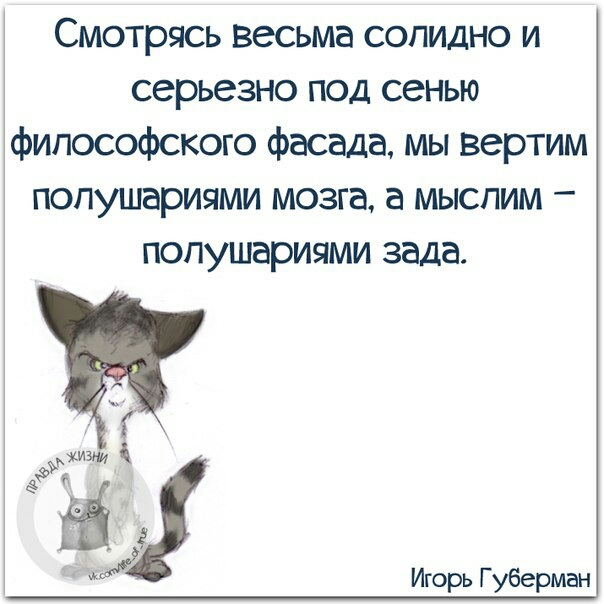 Смотрясь весьма солидно и серьезно под сенью философского фасада мы вертим попушариями мозга а мыспим попушариями зада хим ЁЁ Игорь Губерман