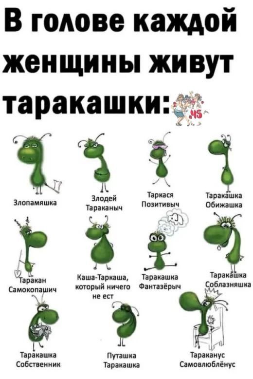 В голове каждой женщины живут таракашки 3 П аппзич папаши зла и Пшииічч онижвшн Я Кдшъипншя Нишиши и шп паи сдшич кторыйиичет Фнипзёрнч эдишн а ш пошти Птшн тин м Спбппииик тиши Сіма тоблёиус