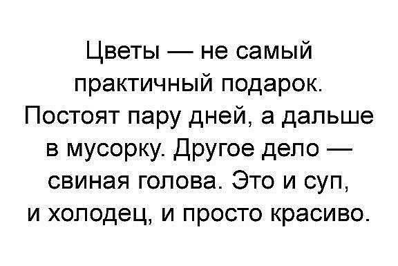 Цветы не самый практичный подарок Постоят пару дней а дальше в мусорку Другое дело свиная голова Это и суп и холодец и просто красиво