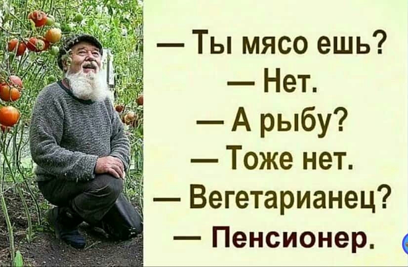 Ты мясо ешь Нет А рыбу Тоже нет Ё Вегетарианец Пенсионер