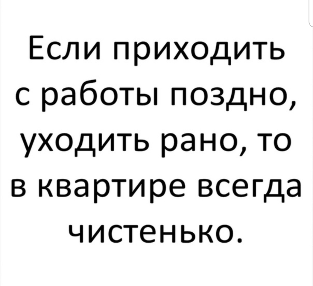 Если приходить с работы поздно уходить рано то в квартире всегда чистенько