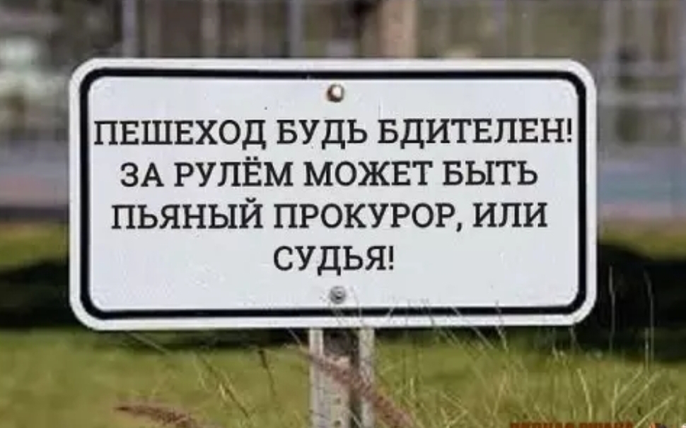 о ПЕШЕХОД БУДЬ БДИТЕПЕН ЗА РУПЁМ МОЖЕТ БЫТЬ ПЬЯНЫЙ ПРОКУРОР ИЛИ СУДЬЯ