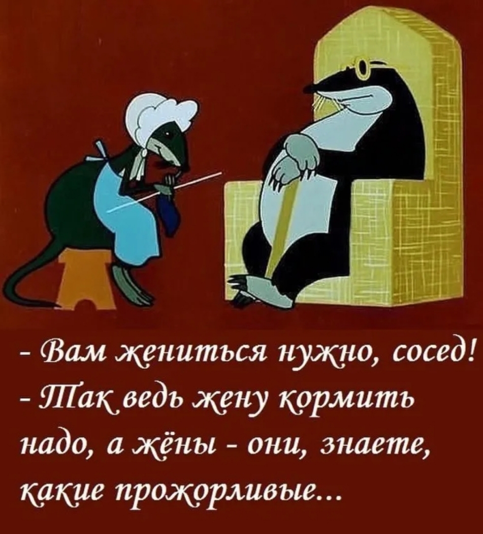 Нужен сосед. Вам жениться нужно сосед. Жены они прожорливые. Крот из Дюймовочки со счетами. Крот из Дюймовочки.