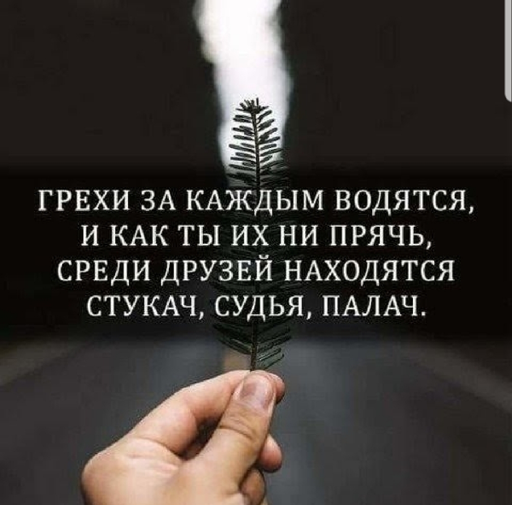 ГРЕХИ ЗА КАЖДЫМ водятся И КАК ты их НИ прячь СРЕДИ друзвй НАХОДЯТСЯ СТУКАЧ судья ПАЛАЧ ь ___