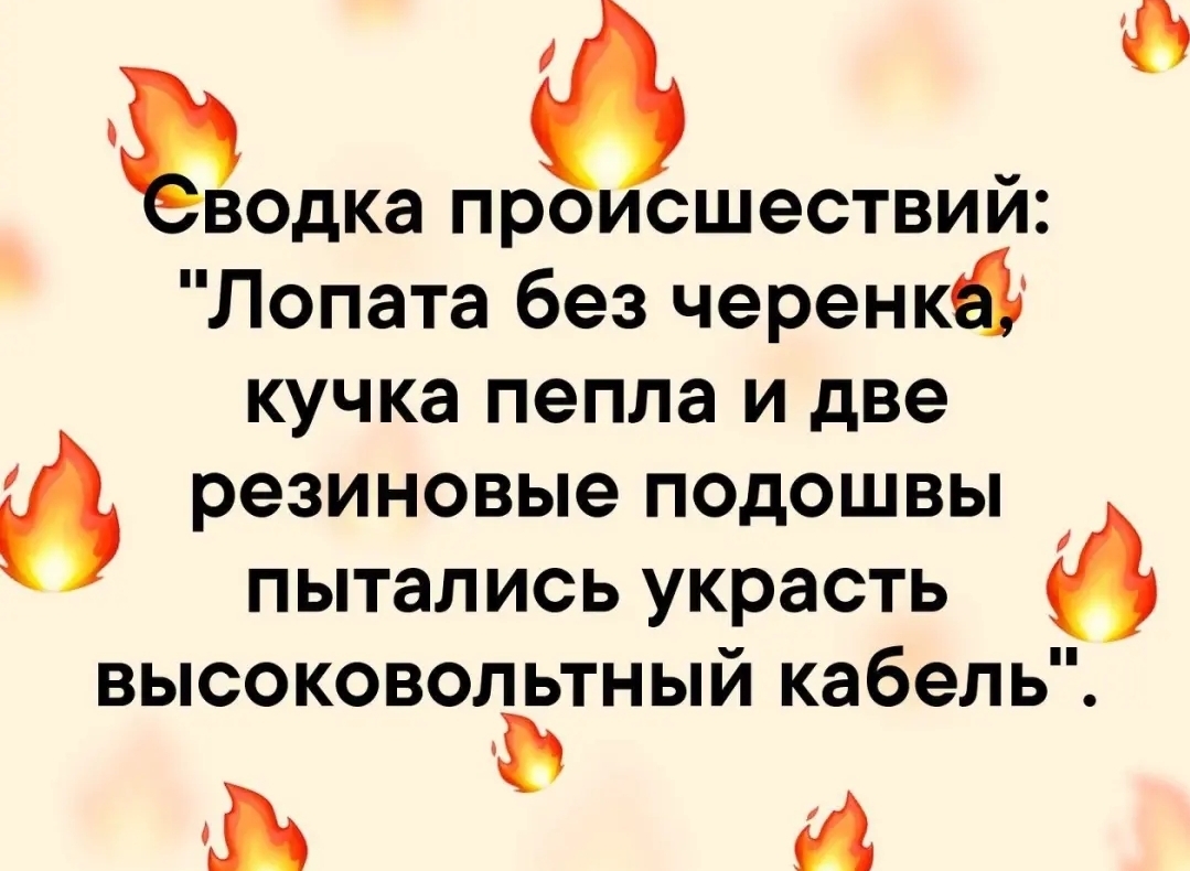 0 водка происшествий Лопата без черенкЫг кучка пепла и две резиновые подошвы пытались украсть 6 вьпсоковолітный кабель _ и