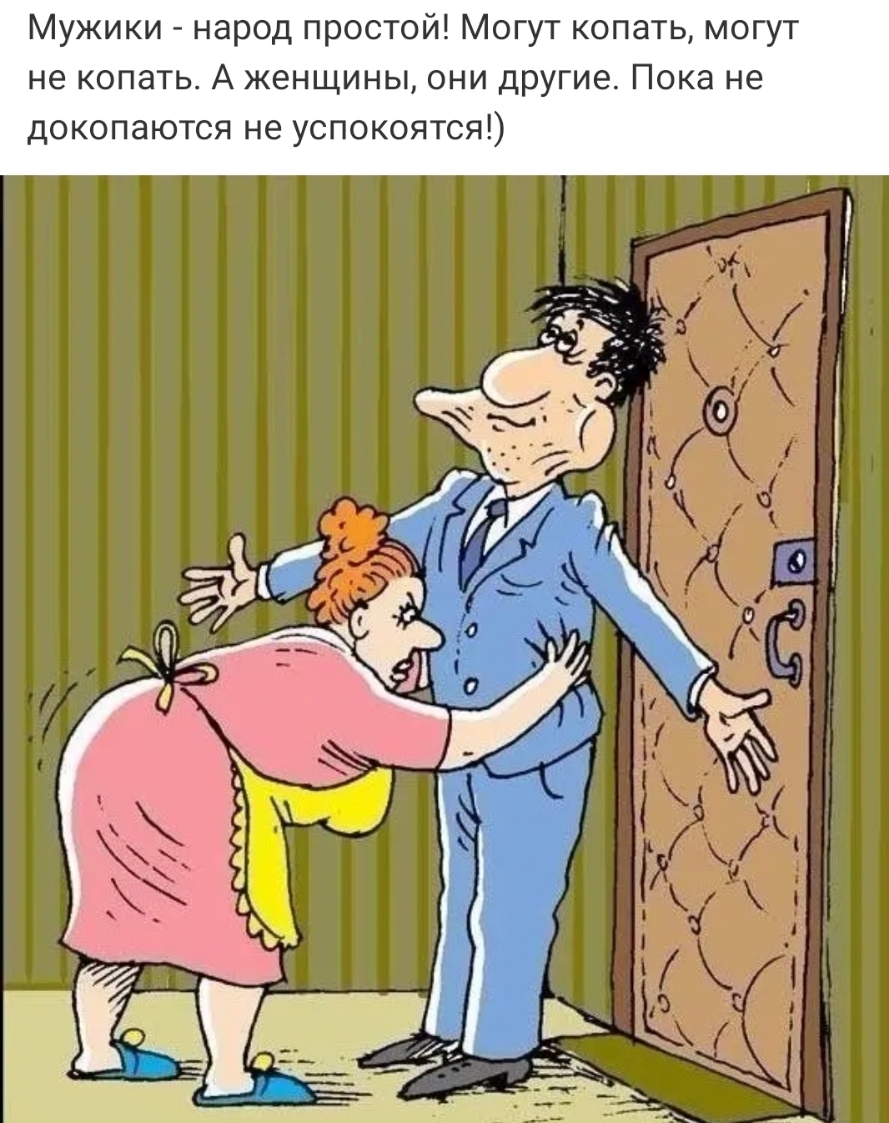 Мужики народ простой Могут копать могут не копать А женщины они другие Пока не докопаются не успокоятся