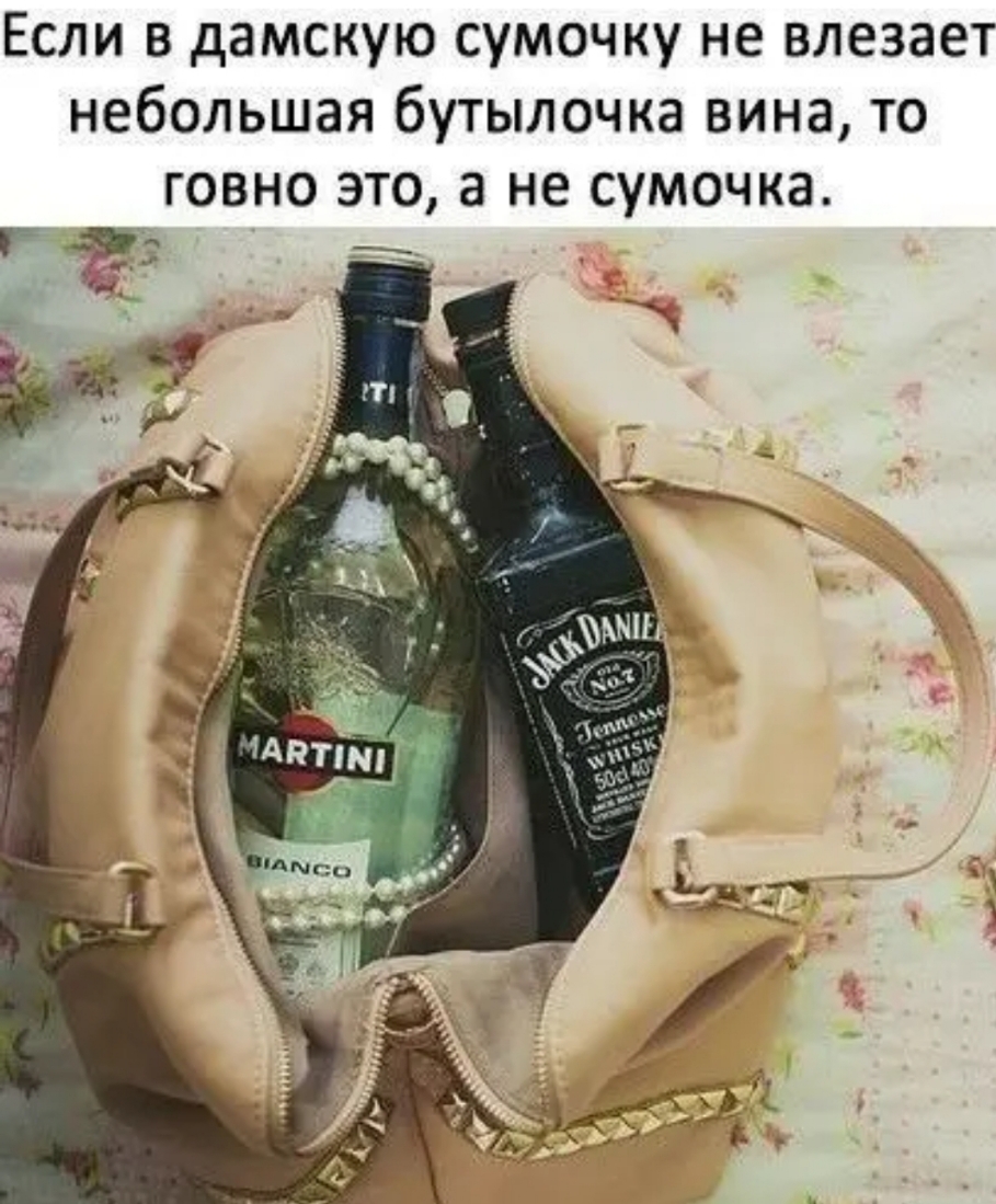 ЕСЛИ В дамскую СУМОЧКУ не влезает небольшая бутылочка вина то ГОВНО ЭТО а не СУМОЧКЭ г