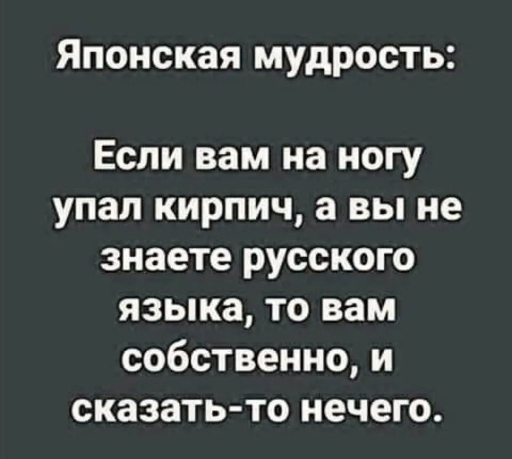 ЯПОНСКЗЯ мудрость Если вам на ногу упал кирпич а вы не знаете русского языка то вам собственнои сказать то нечего