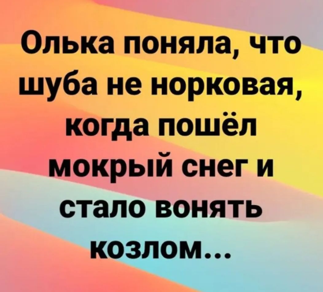 Олька поняла что шуба не норковая когда пошёл мокрый снег и стало вонять козлом