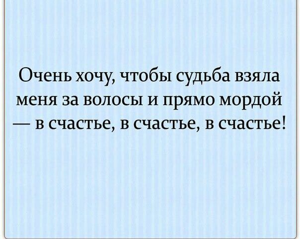 Очень хочу чтобы судьба взяла меня за волосы и прямо мордой в счастье в счастье в счастье