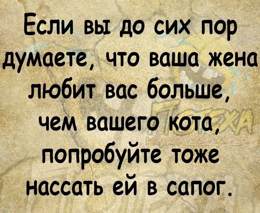 Если вы до сих пор думаете что ваша жена любит вас больше чем вашего кота попробуйте тоже нассать ей в сапог