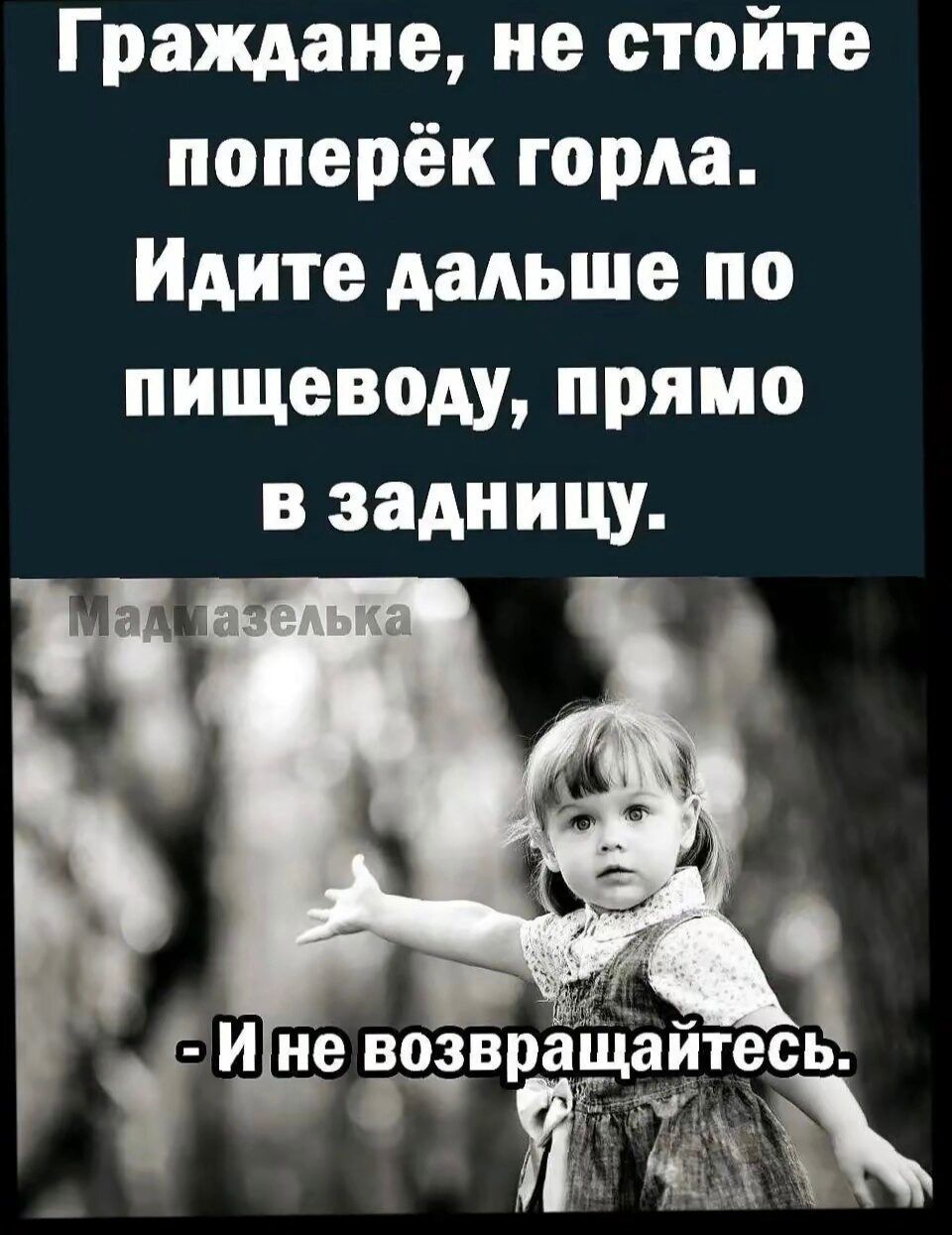 Граждане не стойте поперёк горда Идите дальше по пищеводу прямо в задницу