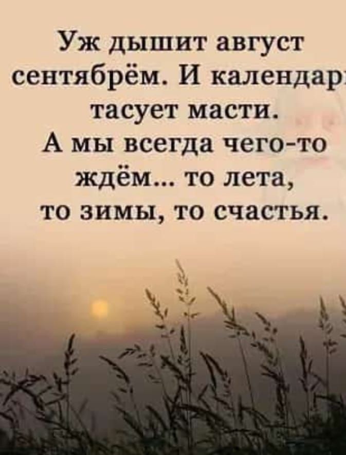 Уж дышит август сентябрём И календар тасует масти А мы всегда чего то ждём то лета ТО ЗИМЫ ТО счастья