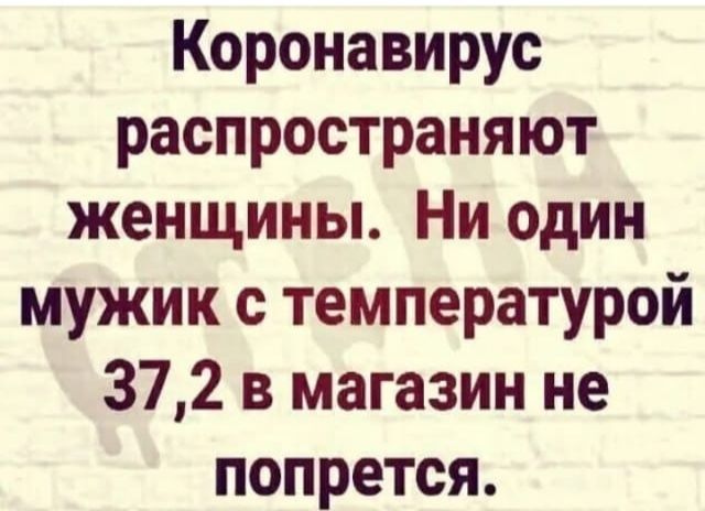 Коронавирус распространяют женщины Ни один мужик с температурой 372 в магазин не попрется