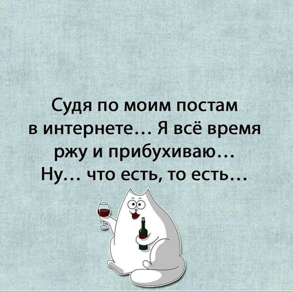 Судя по моим постам в интернете Я всё время ржу и прибухиваю Ну что есть то есть