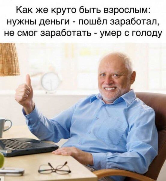 Как же круто быть взрослым нужны деньги пошёл заработал не смог заработать умер с голоду