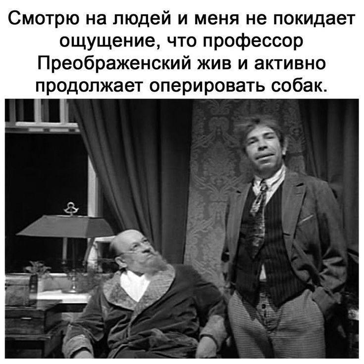 Смотрю на людей и меня не покидает ощущение что профессор Преображенский жив и активно продолжает оперировать собак