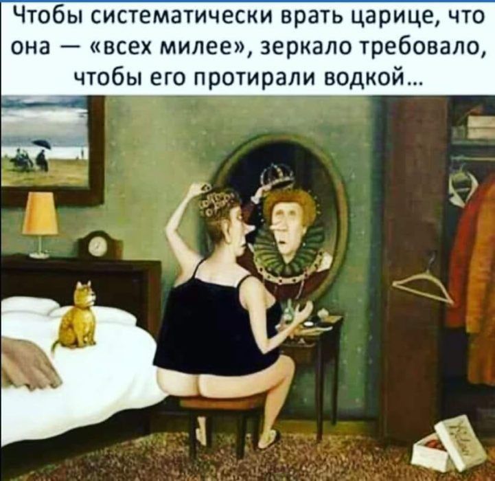 Чтобы системшически врать царице что она всех милее зеркало требовало чтобы его протирали водкой