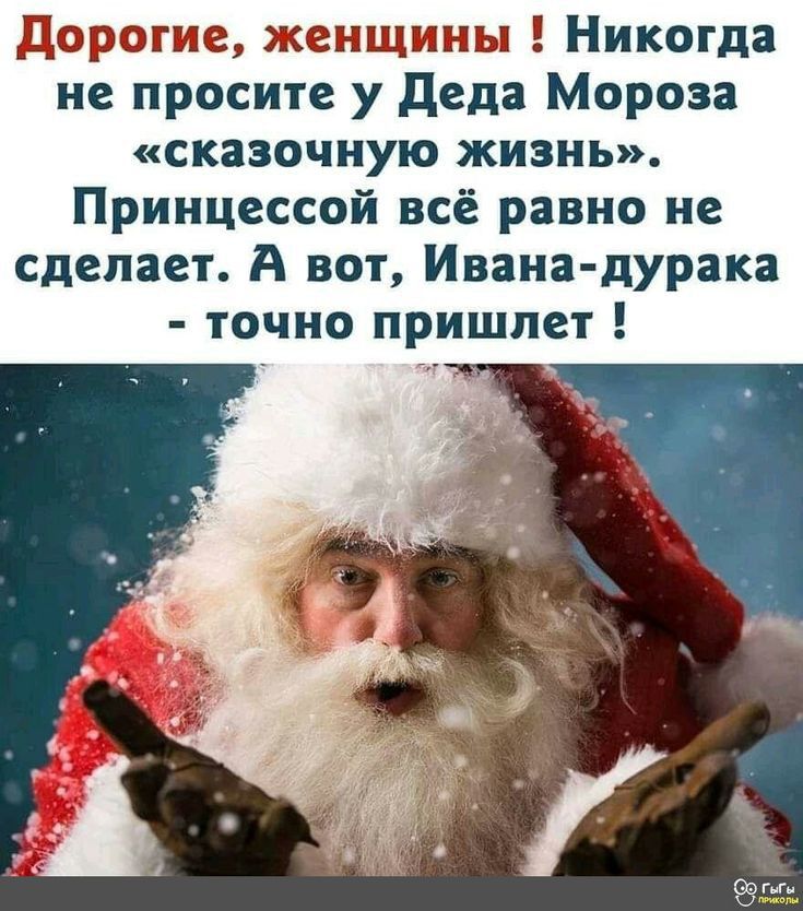 дорогие женщины Никогда не просите у деда Мороза сказочную жизнь Принцессой всё равно не сделает А вот Ивана дурака точно пришлет