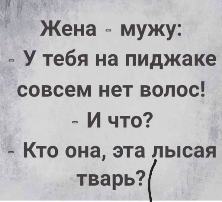 Жена мужу У тебя на пиджаке совсем нет волос И что Кто она эта лысая тварь