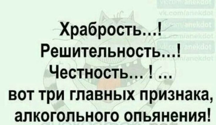 Храбрость Решительность Честность вот три главных признака алкогольного опьянения