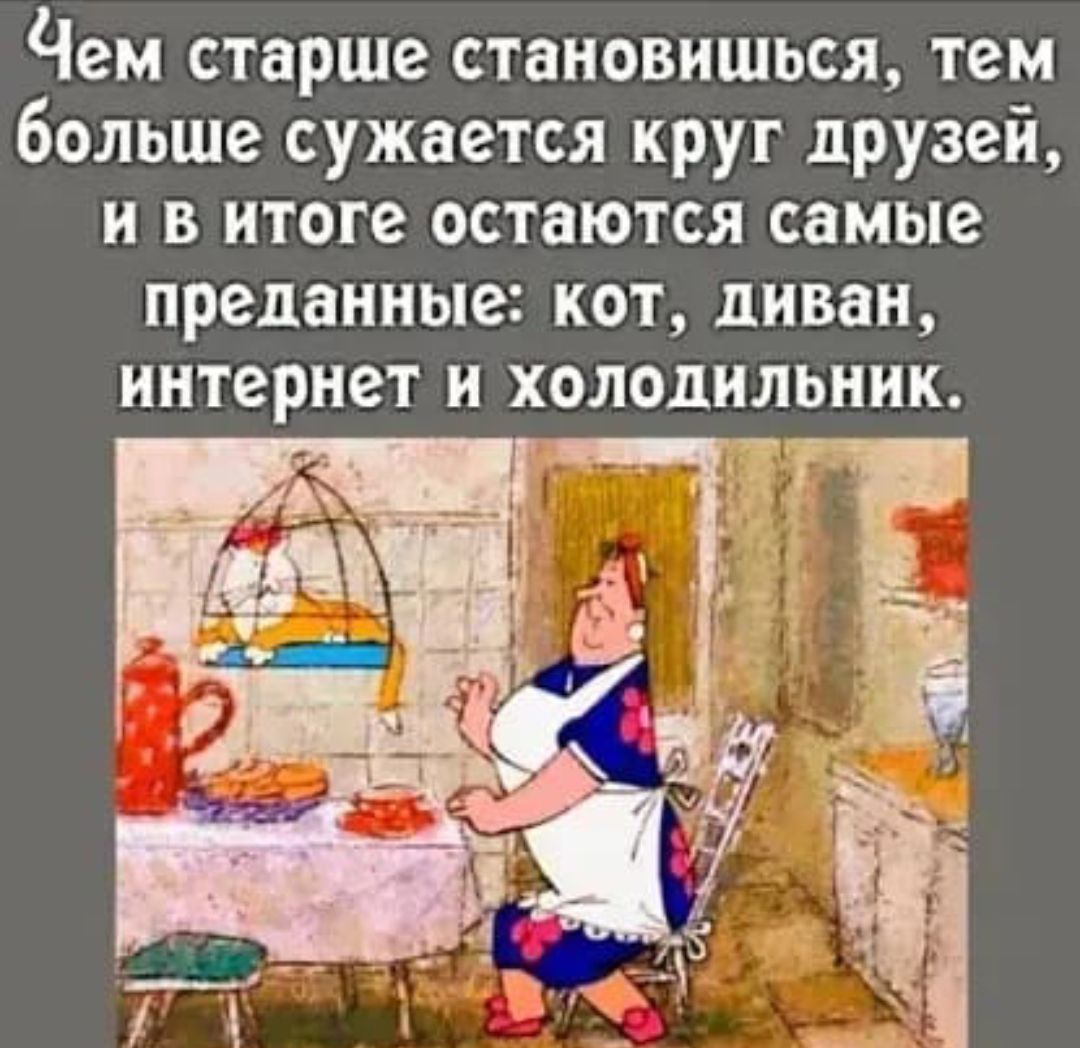 Чем старше становишься тем больше сужается круг друзей и в итоге остаются самые преданные кот диван интернет и холодильник дп