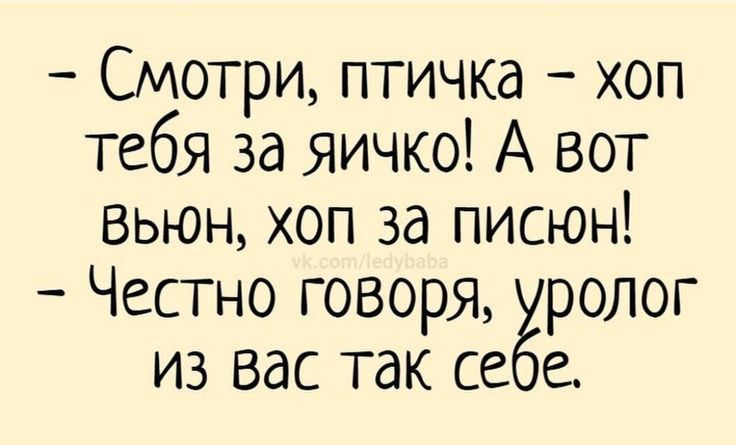 Смотри птичка хоп тебя за яичко А вот вьюн хоп за писюн Честно говоря ёролог из вас так се е