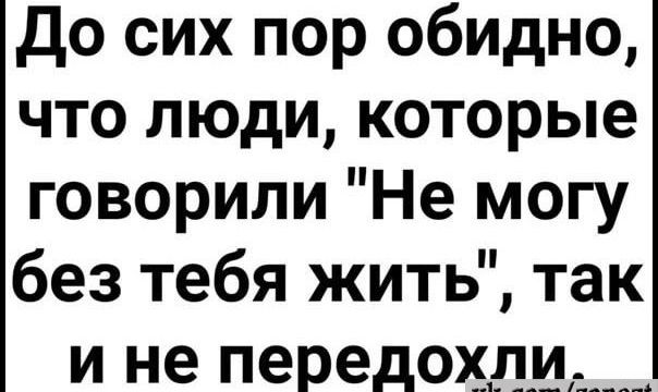 до сих пор обидно что люди которые говорили Не могу без тебя жить так и не передохли _____