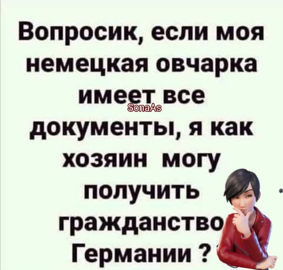 Вопросик, если моя немецкая овчарка имеет все документы, я как хозяин могу получить гражданство Германии?