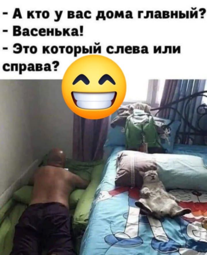 - А кто у вас дома главный? 
- Васенька! 
- Это который слева или справа?
