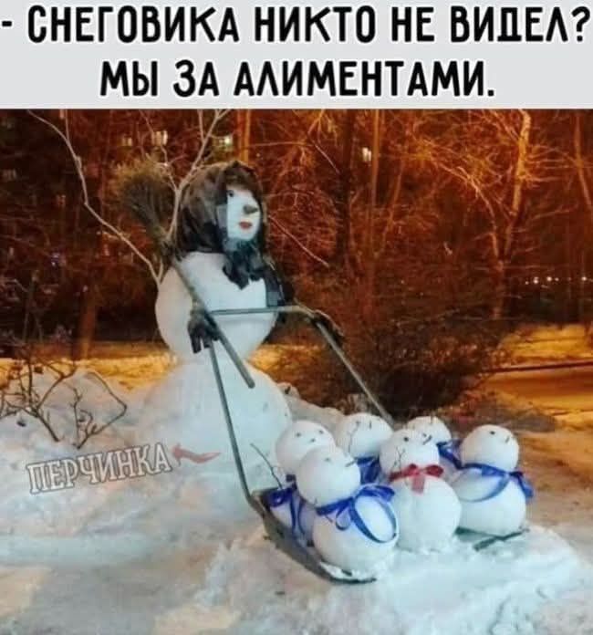 Снеговика никто не видел? Мы за алиментами.