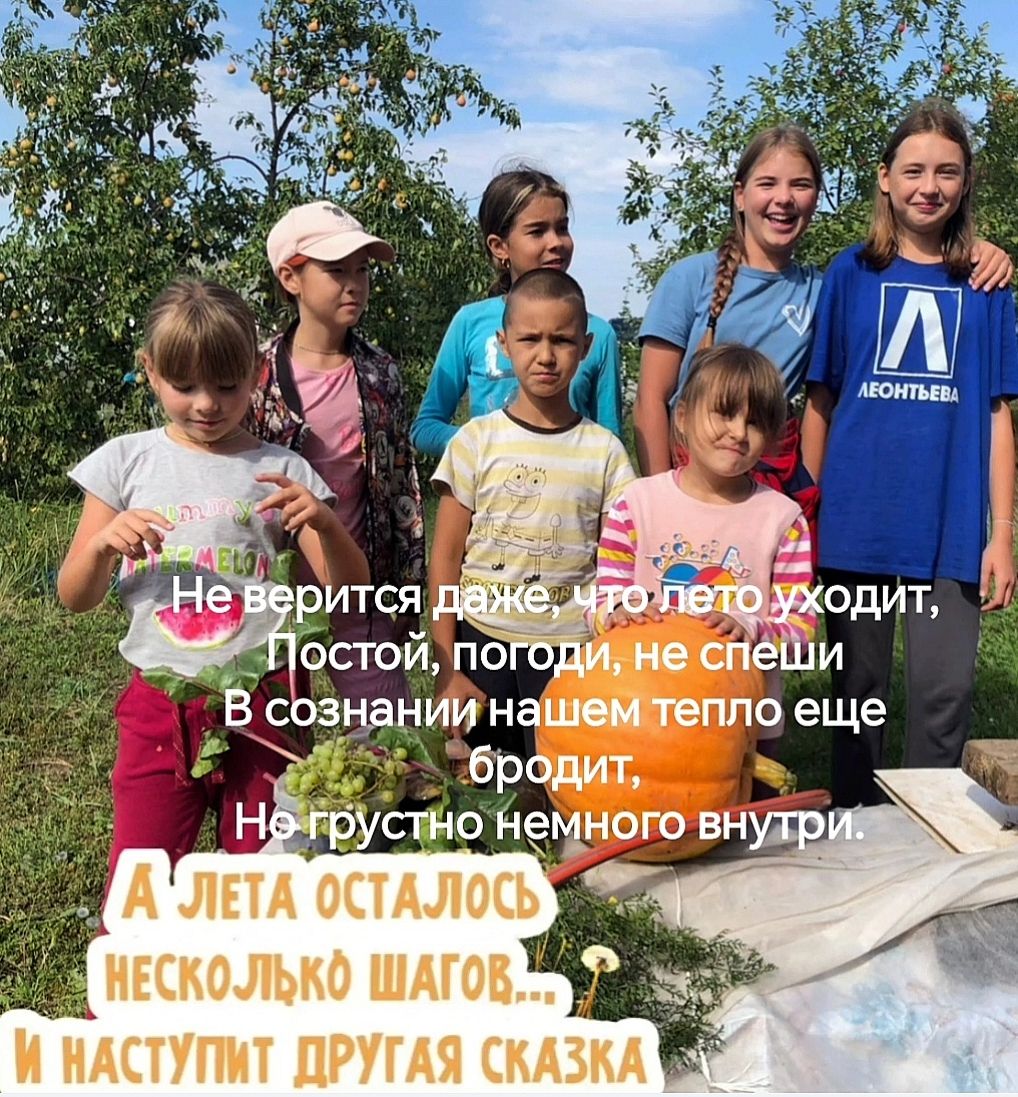Не верится даже, что лето уходит, Постой, погоди, не спеши В сознании нашем тепло еще бродит, Но грустно немного внутри.
А лета осталось несколько шагов... И наступит другая сказка.