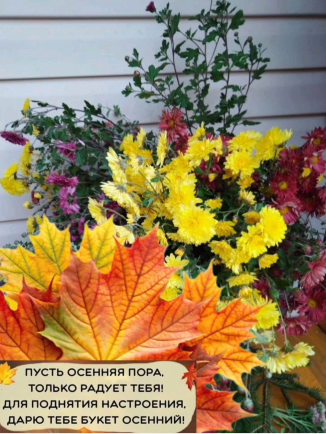 Пусть осенняя пора, только радует тебя! Для поднятия настроения, дарю тебе букет осенний!