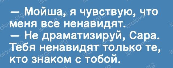 тип и Мойша я чувствую что меня все ненавидят Не драматизируй Сара Тебя ненавидят только те кто знаком с тобой ип