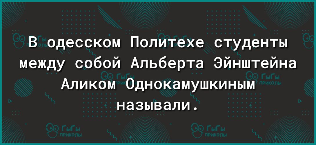 В одесском Попитехе студенты между собой Альберта Эйнштейна Апиком Однокамушкиным называли
