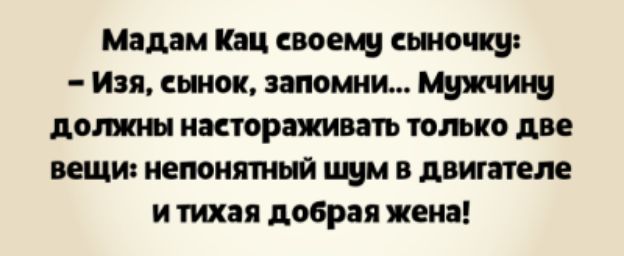 Мадам Кац своею ишо ку Иви сынок замши жилищ дамп настораживать толко две вещ непонятный ним в двигателе и тихая добрая жена