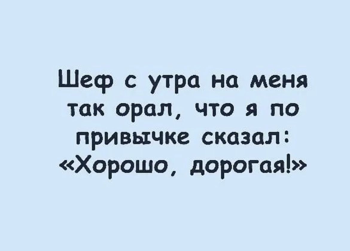 Шеф с утра на меня так орал что я по привычмг сказал Хорошо дорогая