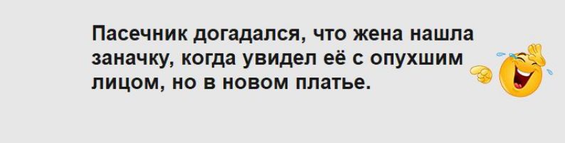 Пасечник догадался что жена нашла зяиачку когда увидел её опухшим лицом по в новом платье