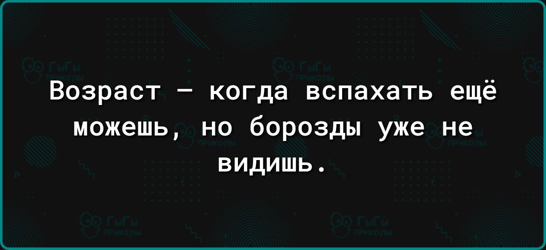 Возраст когда вспахать ещё можешь но борозды уже не видишь