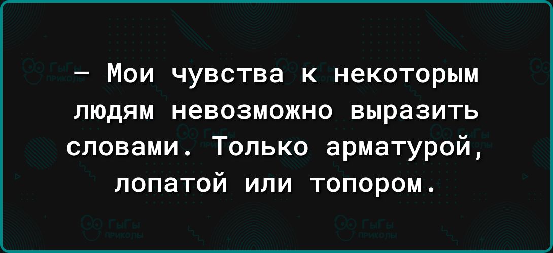 Мои чувства к некоторым людям невозможно выразить словами Только арматурой лопатой или топором