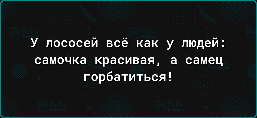 У лососей всё как у людей самочка красивая а самец горбатиться